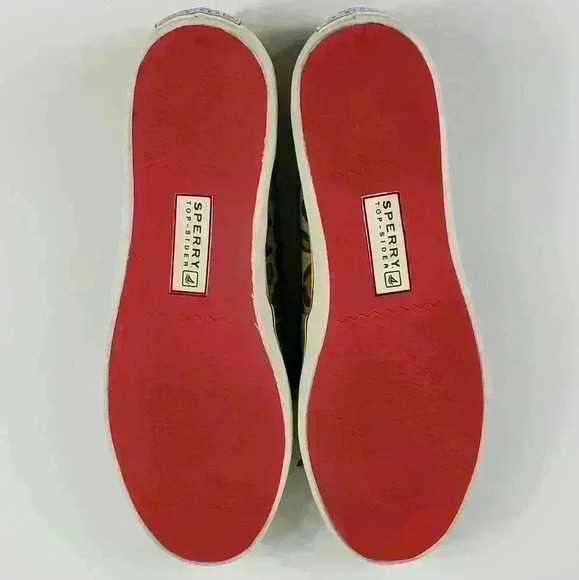 Sperry Top Sider Boat Shoes Leopard Tan Black White Gold Ribbon Laces Size 6M - Picture 11 of 15